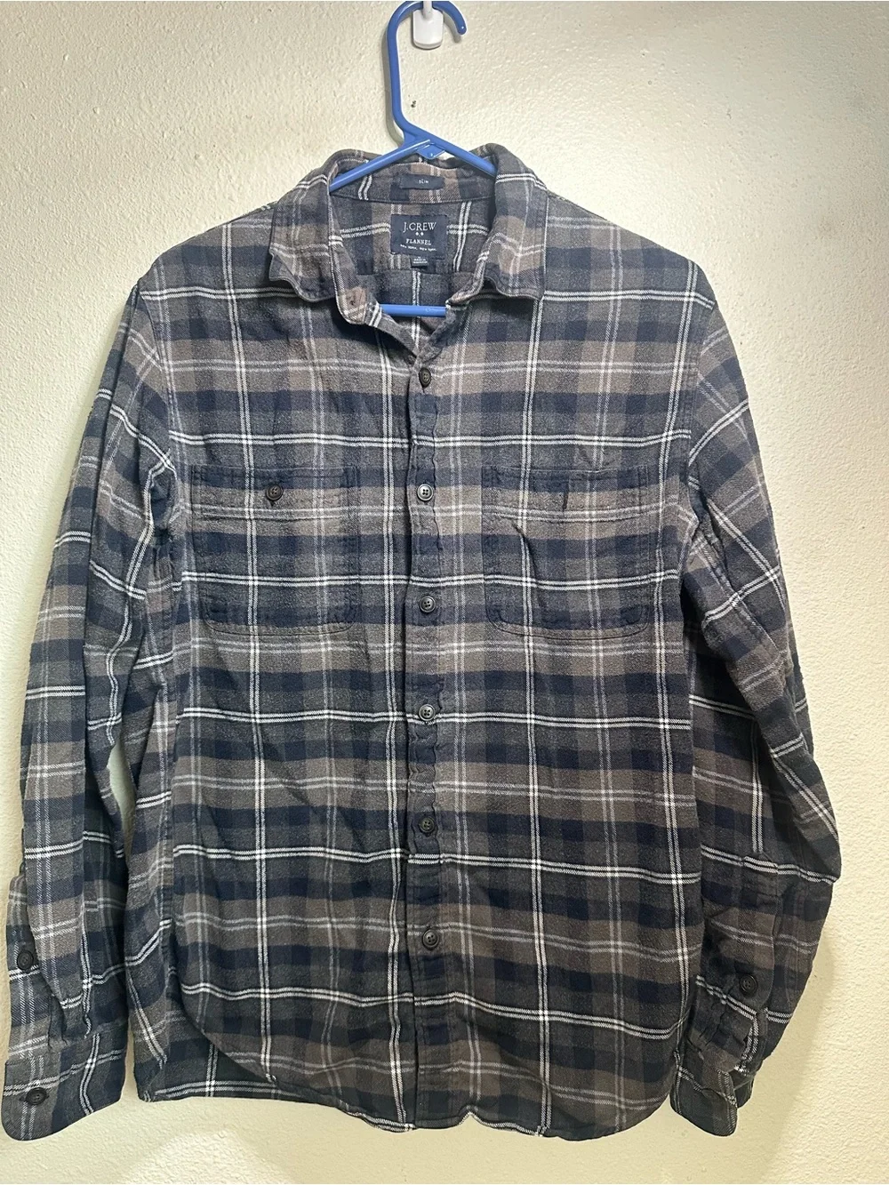 J. Crew Men’s Navy and Gray Plaid Button-Down Shirt Size M